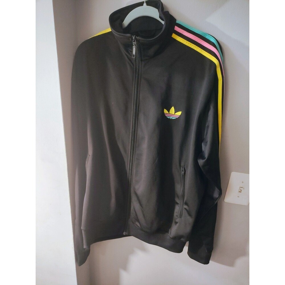 Rare Adidas OriginalsTrack jacket  Black Candy stripes firebird trefoil